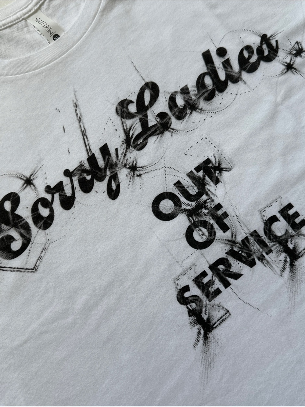 Sorry ladies vintage mechanic style inspired slogan tee white 100% cotton